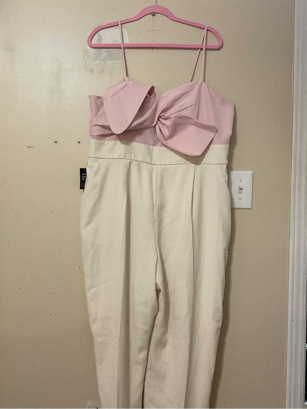 Express  Bow-Detail Jumpsuit Light Pink Cream Sz XL NWT